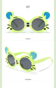 Vue détaillée de lunettes de soleil pour enfants motif tigre avec monture vert clair