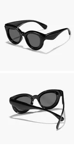 Close-up of black round bubble frame sunglasses for kids shown from multiple perspectives