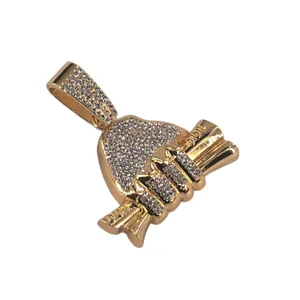 Bijoux hip hop pendentif Rich Forever en or glacé d'un poing tenant des billets