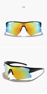 Detalle de gafas de sol deportivas sin montura con lentes de espejo degradadas.
