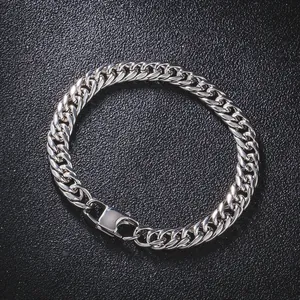Hochwertiges silbernes Panzerarmband aus Titanstahl mit Karabinerverschluss für Paare