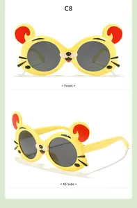 Lunettes de soleil tigre pour enfants vues de face et de côté à 45 degrés