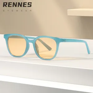 Classic square frame sunglasses with light blue frame and yellow lenses for outdoor style
