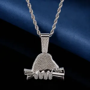 Collier Pendentif Main Tenant Dollar Hip Hop Iced Out Strass pour Hommes Rich Forever Or Argent Bijoux en Alliage