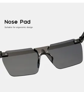 Macro view of the comfortable ergonomic nose pad on kids rimless polygon grey sunglasses