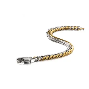 Minimalistisches zweifarbiges Silber-Gold-Titanstahl-Panzerketnenarmband für Damen/Herren