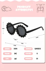Spécifications détaillées des lunettes de soleil tournesol pour enfants avec dimensions