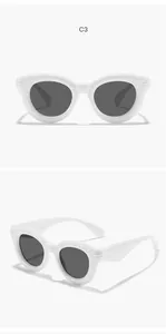 Detailed views of white round bubble frame sunglasses for kids with grey lenses