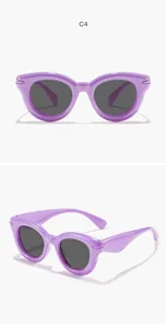 Stylish purple bubble round frame sunglasses for kids with protective dark grey lenses