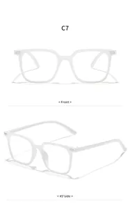 Detailed views showing front and side angles of white square anti-blue light glasses frames.