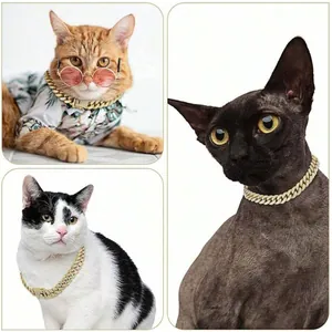 Collage of different cats wearing 13mm gold rhinestone Cuban link collars