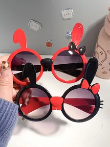 Cute cartoon bunny ear sunglasses for children with round frames and UV protection feature