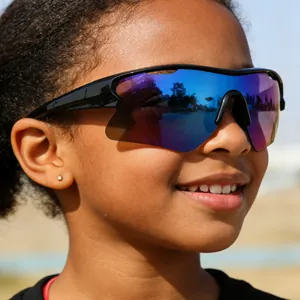 Gafas de Sol Deportivas Sin Montura para Niños Protección UV400 Montura de PC Lentes de Policarbonato Ciclismo Correr para Niños Niñas