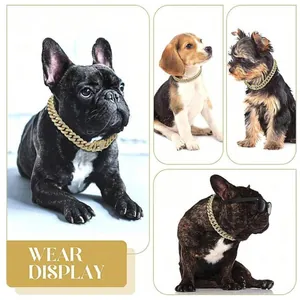 Dogs of different breeds wearing a 13mm gold Cuban link collar with sparkling rhinestones