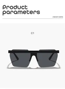Front view of black flat-top oversized children sunglasses with square rimless lenses