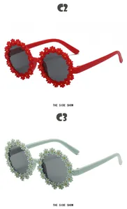 Lunettes de soleil mignonnes en forme de fleur pour enfants, rouge et vert menthe