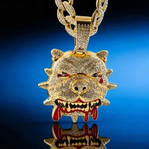 Eisgekühlte Bulldogge-Anhänger Halskette mit goldener Panzerkette für Hip-Hop-Stil