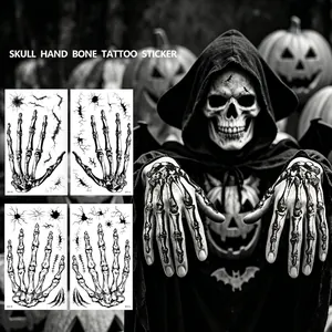 Halloween Skeleton Hand Bone Temporary Tattoo Stickers Waterproof Horror Realistic Skull Scars Body Art For Masquerade Party