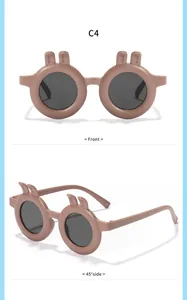 Vorder- und Seitenansicht der süßen Hasenohren-Kindersonnenbrille in Mattbraun