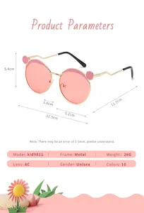 Detailed dimension chart for pink kids' metal frame sunglasses kid9811