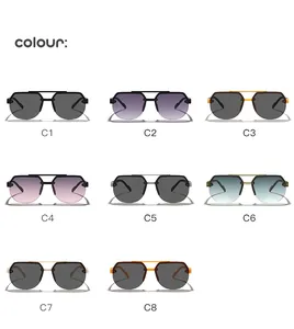 Eight color variations of children's double-bridge aviator sunglasses for boys and girls