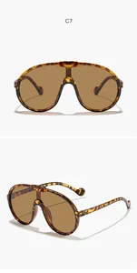 Lunettes de soleil bouclier oversize pour enfants, monture léopard et verres bruns