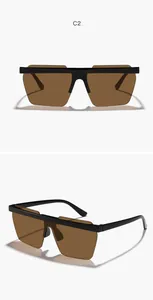 Detailed views of children's retro rimless polygon sunglasses with brown lenses