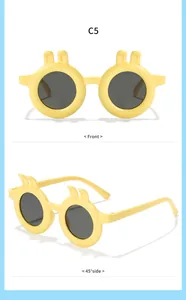 Detaillierte Front- und 45-Grad-Seitenansicht der gelben Hasenohren-Sonnenbrille