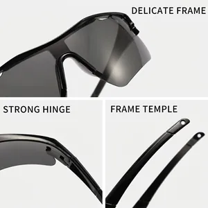 Gafas de sol deportivas sin montura con detalles de bisagra y patilla