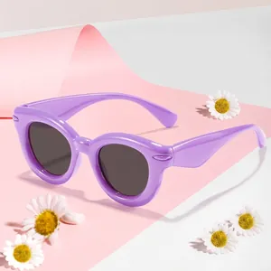 Stylish purple bubble round frame sunglasses for children with dark lenses