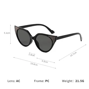 Gafas de sol ojo de gato vintage con purpurina y protección UV, incluye dimensiones