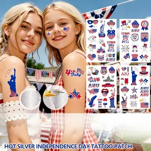 US 250th Independence Day Silver Stamping Temporary Tattoo Stickers Waterproof Patriotic USA Eagle Flag Face Body Decals