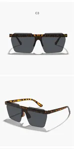 Children's oversized rimless tortoiseshell shield sunglasses with dark gray lenses
