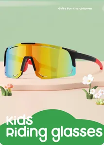 Professional kids cycling sunglasses featuring rainbow reflective lenses and a sturdy black frame