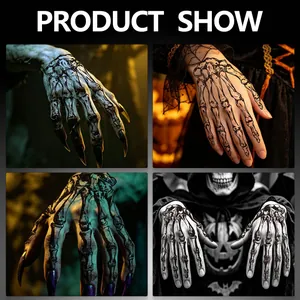 Detailed view of realistic skeleton hand bone temporary tattoo stickers for Halloween cosplay