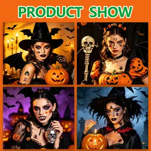 Halloween temporary face tattoos with cartoon pumpkin and spider designs for parties
