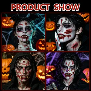 Close-up of diverse Halloween scar and scratch waterproof face tattoo stickers show.