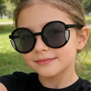 Occhiali da Sole Rotondi Glitterati per Bambini Protezione UV400 Montatura PC Lenti AC Bambini Moda All'aperto 61087