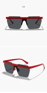 Two angles of red frame children's sunglasses with dark lenses against a white background