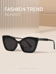 Stylish black cat eye sunglasses with a narrow frame design for sun protection