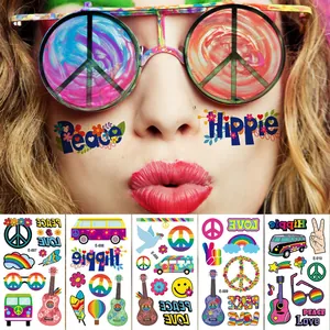 Hippie Wasserdichte Temporäre Tattoo Aufkleber Friede Liebe Regenbogen Pride Körperkunst Gesicht Aufkleber Für Musikfestival Party Dekoration