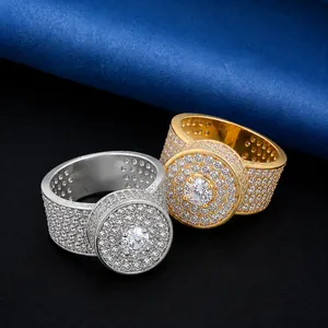 Bague Homme Hip Hop Iced Out Zirconia Cuivre Rond Tridimensionnel Anneau de Doigt Heavy Industry Trend Bijoux