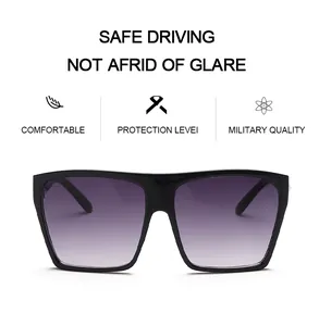 Modische quadratische Oversized-Sonnenbrille mit breiten Bügeln und lila Verlaufsglas.