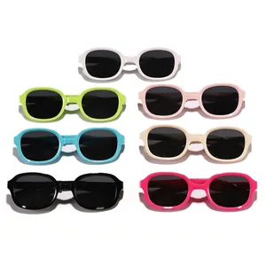 Multi-colored square frame sunglasses for kids featuring various pastel and vibrant options
