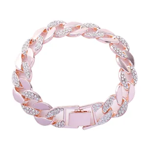 Hip hop iced out Cuban link bracelet in rose gold finish with sparkling rhinestones