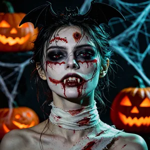 Realistic Halloween blood scar and scratch tattoo stickers shown on female model face