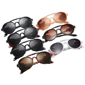 Occhiali da sole steampunk rétro a doppio ponte con lenti tonde in vari colori vivaci