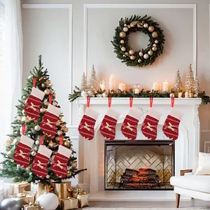 Mini Knitted Christmas Stockings Snowflake Elk Pine Tree Embroidery Christmas Tree Hanging Decorations For Home Party Decor