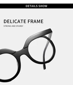 Detailed close-up showing the sturdy and delicate black round eyeglass frame texture.