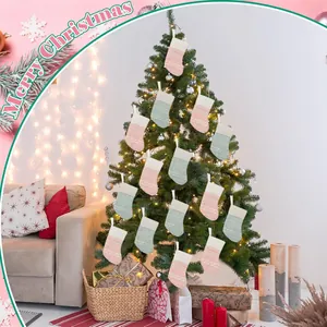 Acrylic Knitted Christmas Stockings Snowflake Geometric Pattern Mini Hanging Socks For Christmas Tree Candy Gift Bag Decor